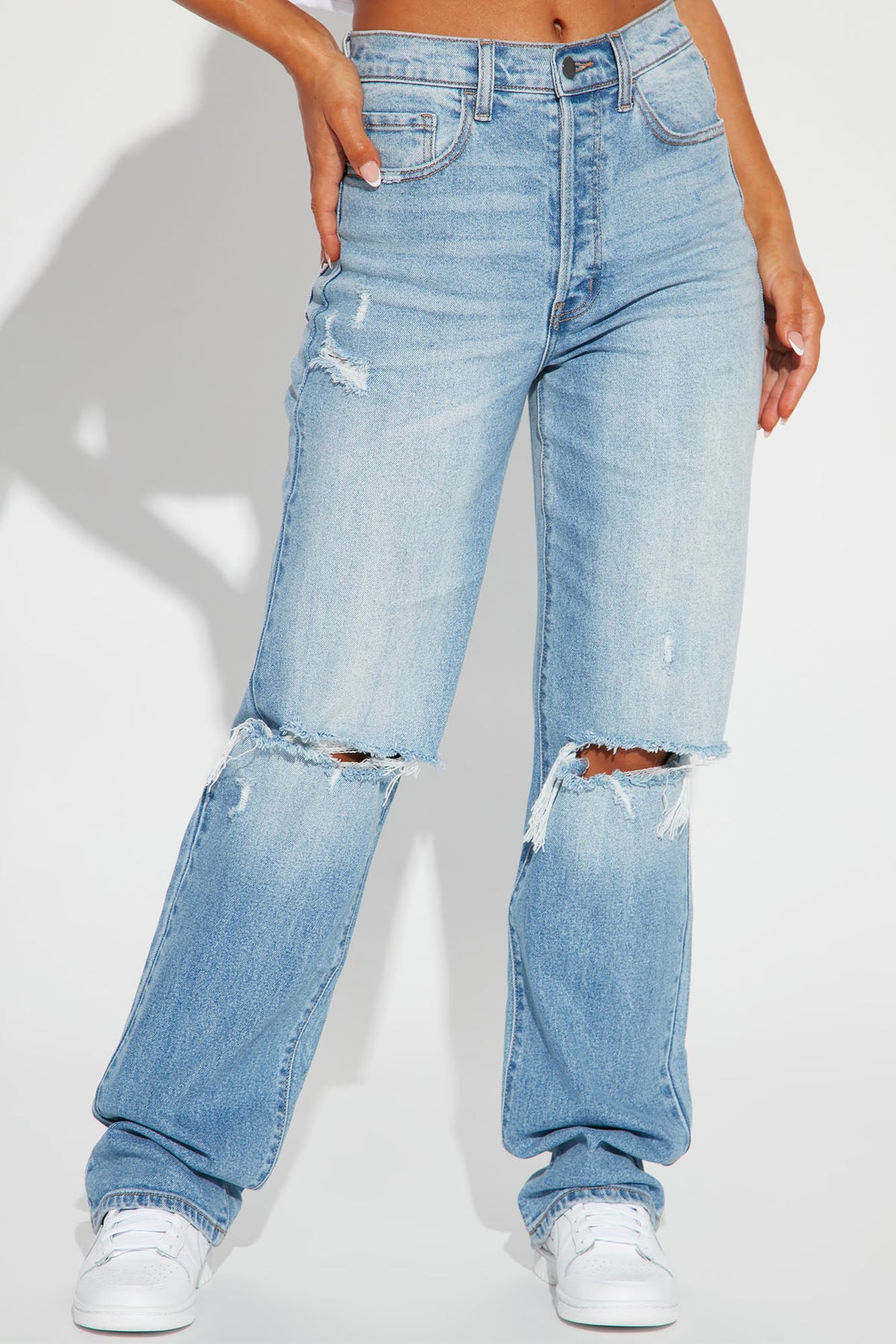 Tall As You Please Ripped Straight Leg Jeans - Light Blue Wash