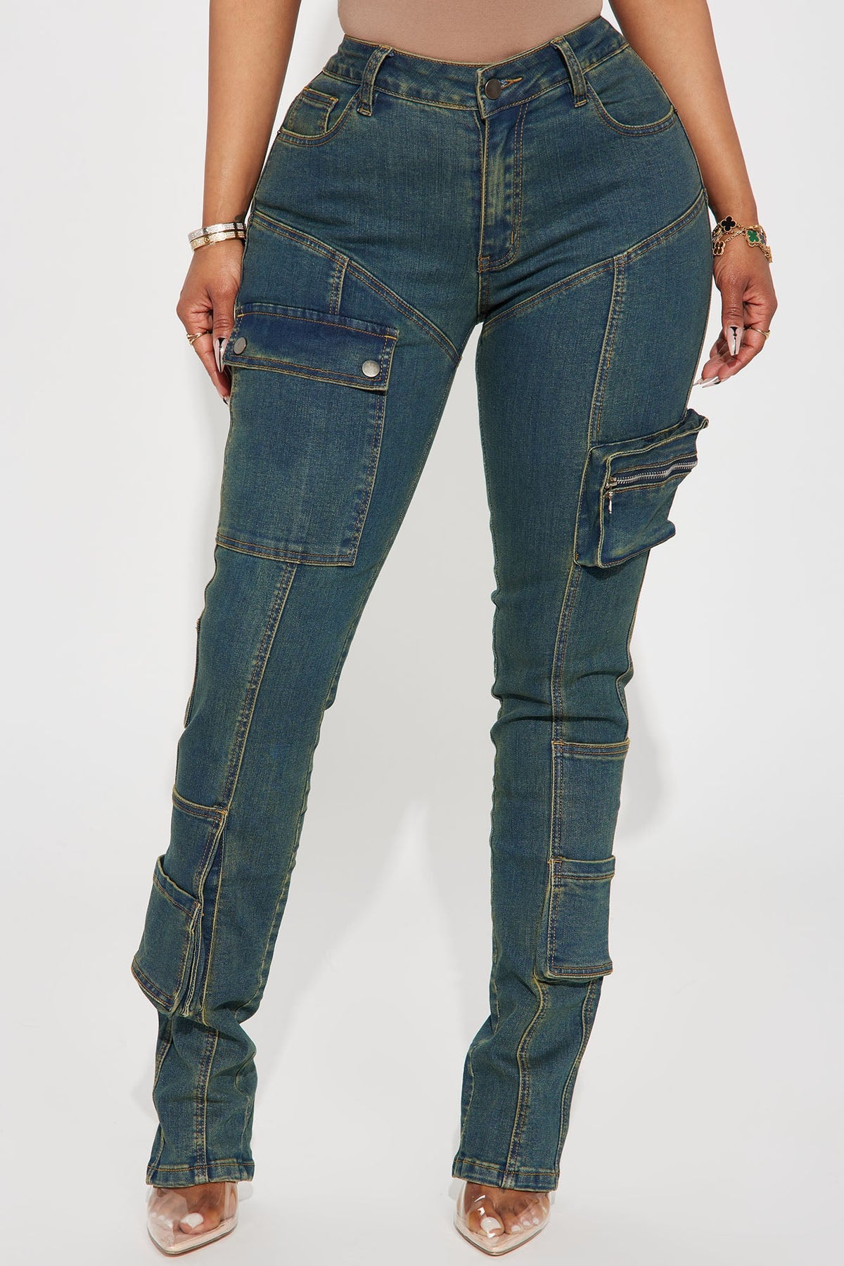 Good Form Cargo Slim Straight Leg Jeans - Dark Wash