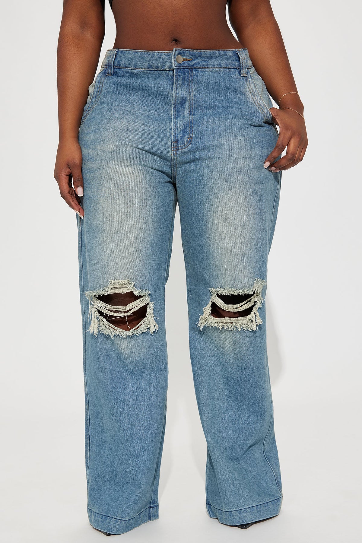 Drew Drop Waist Baggy Jeans - Medium Wash