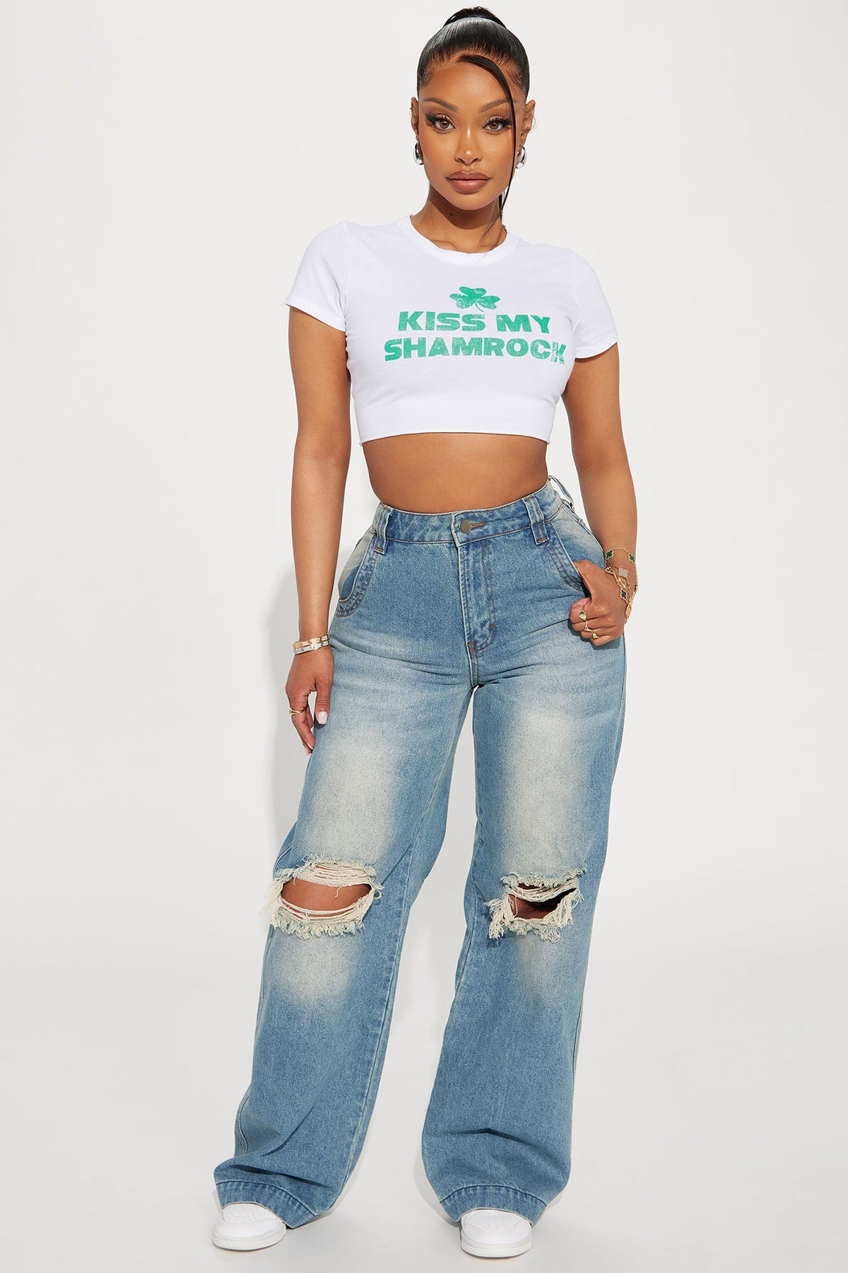 Drew Drop Waist Baggy Jeans - Medium Wash