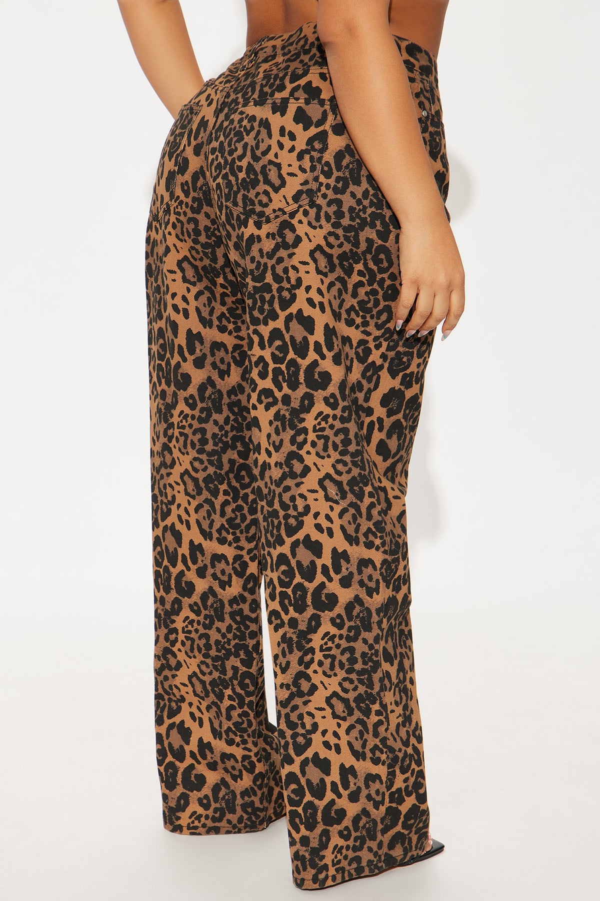 She's A Wild One Leopard Print Wide Leg Jeans - Brown Combo