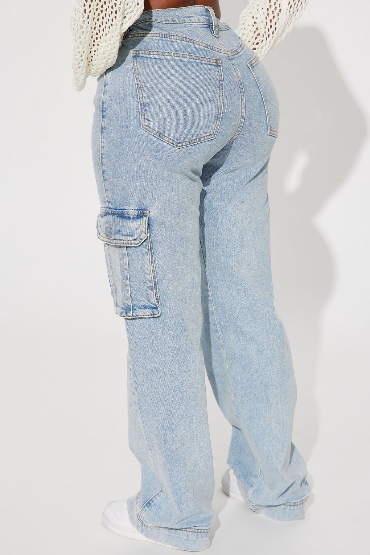Just A Fling Stretch Straight Leg Cargo Jean - Light Wash