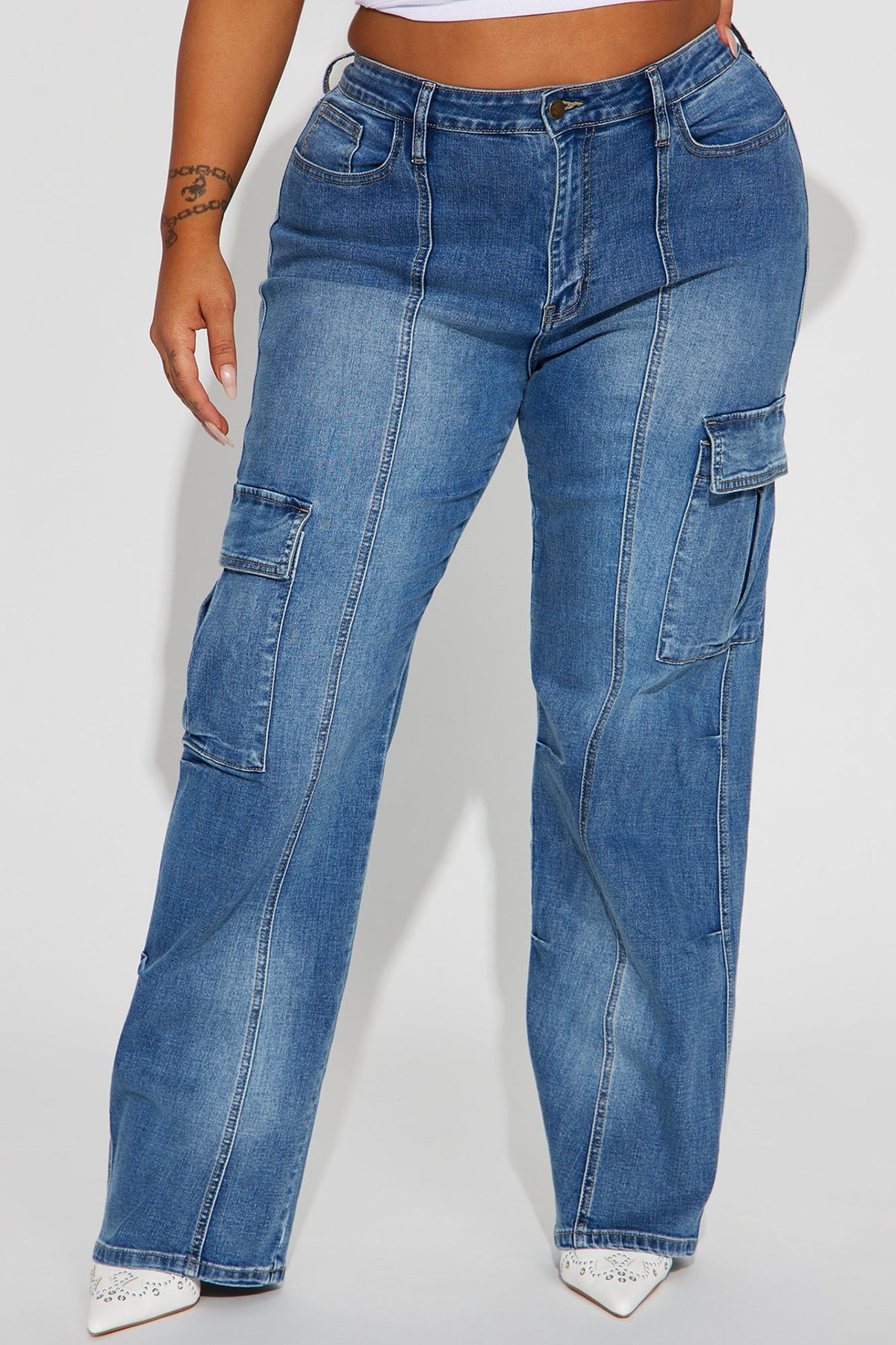 Say It Now Stretch Straight Leg Cargo Jeans - Dark Wash