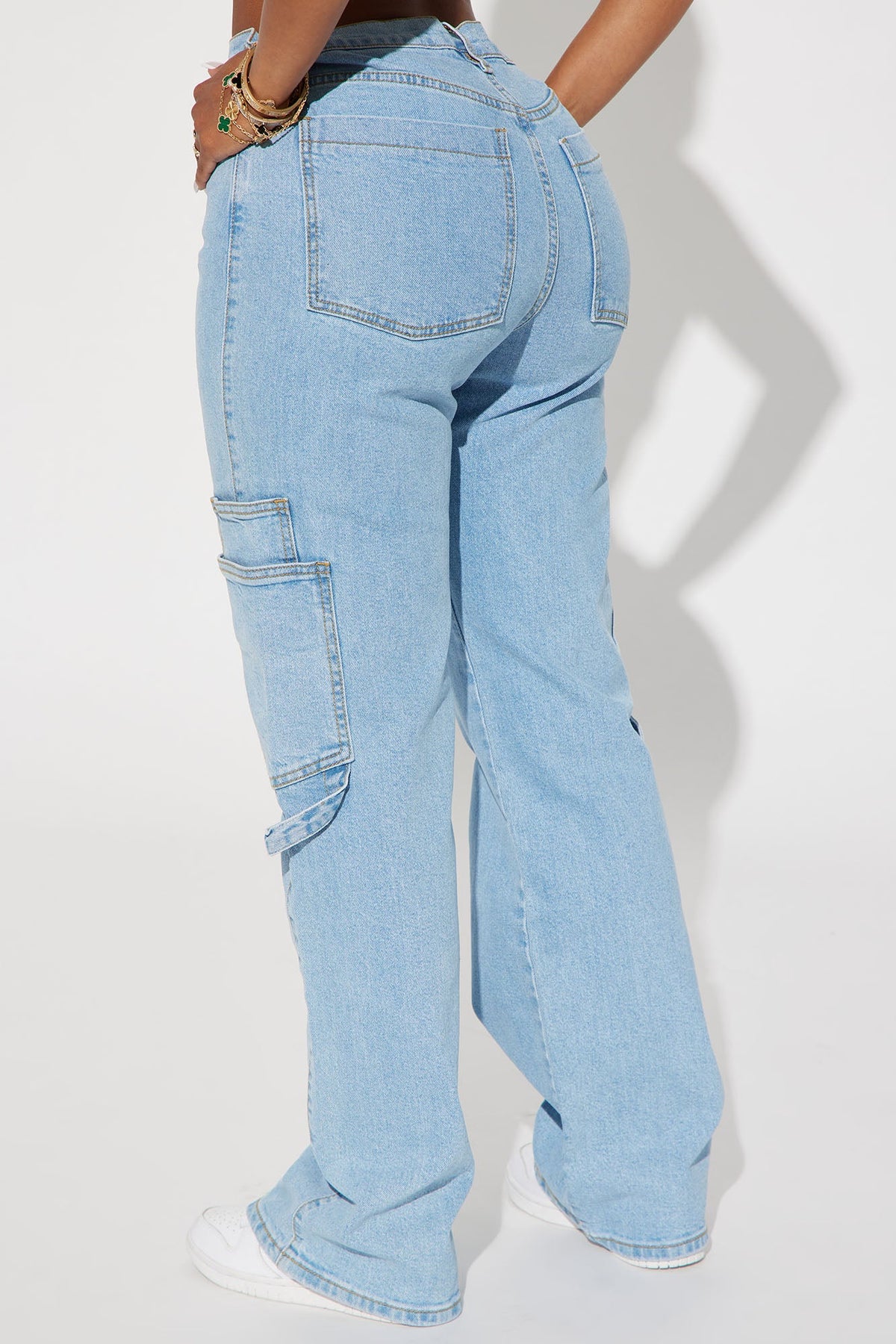 Step By Step Utility Straight Leg Jeans - Light Wash