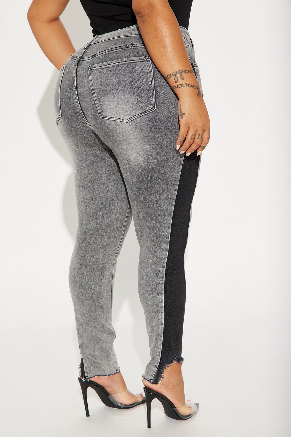 Davine Two Tone Stretch Skinny Jeans - Grey