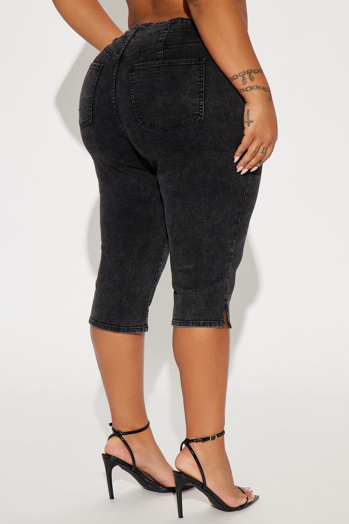 Leveled Up Lace Up Stretch Denim Capris - Black Wash