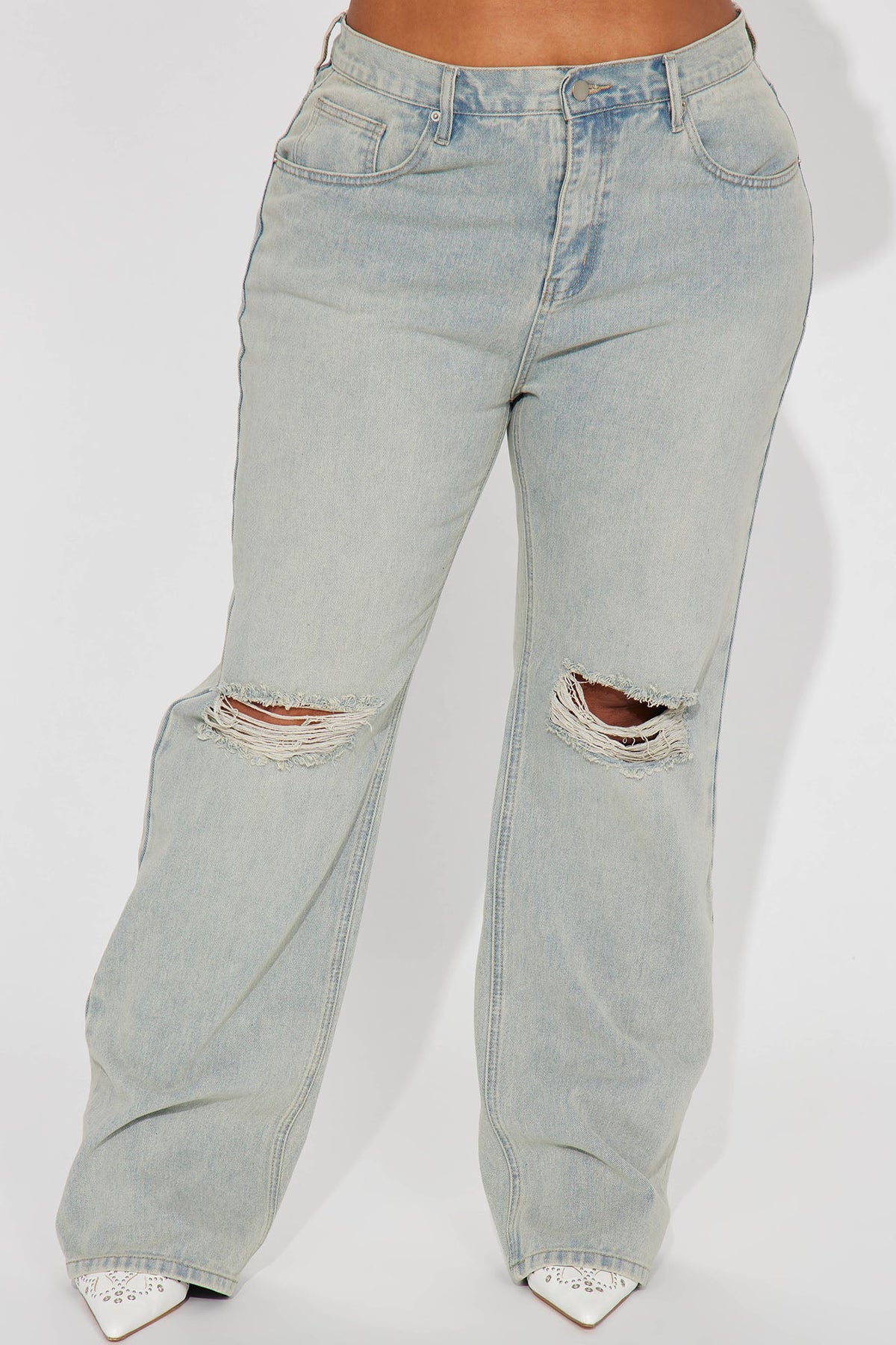 Far Away Tinted Non Stretch Straight Leg Jeans - Light Wash