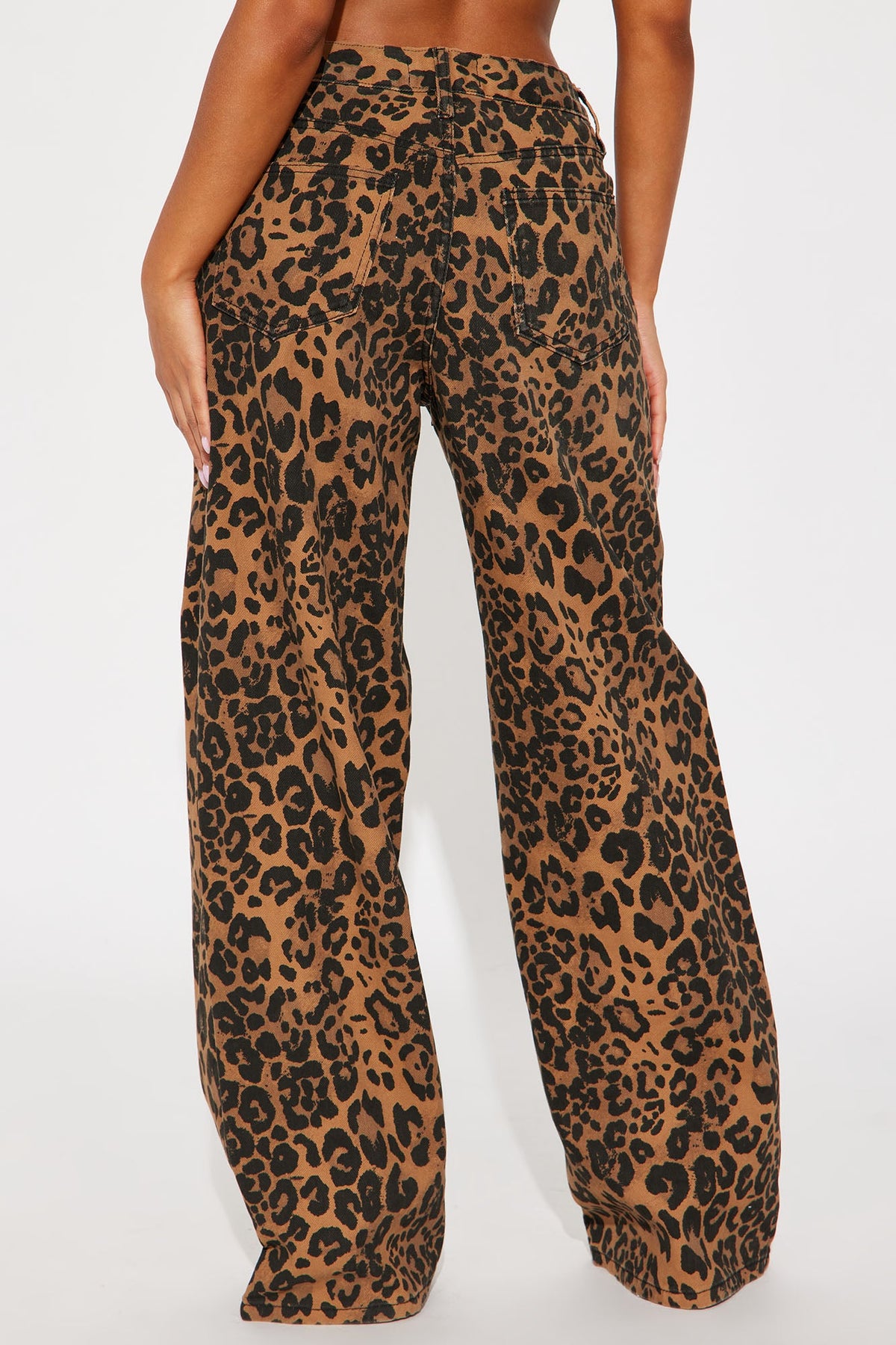 She's A Wild One Leopard Print Wide Leg Jeans - Brown Combo