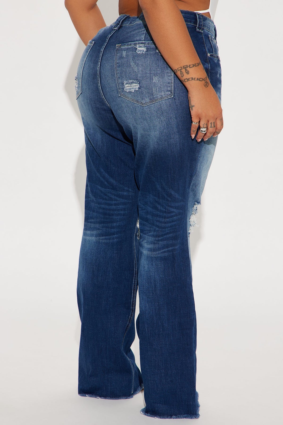 Coldwater Canyon Stretch Ripped Wide Leg Jeans - Dark Wash