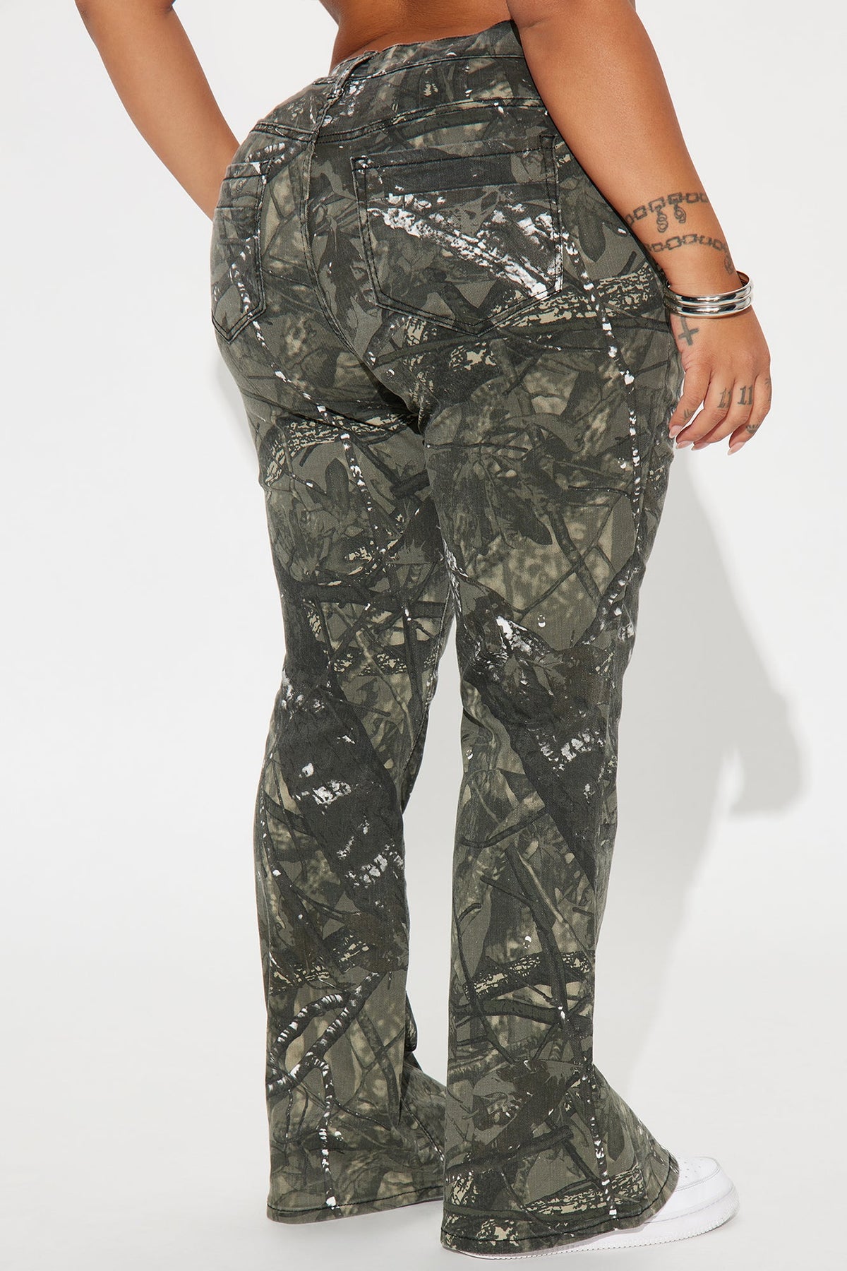 Commanding Attention Camo Stretch Flare Jeans - Black/combo