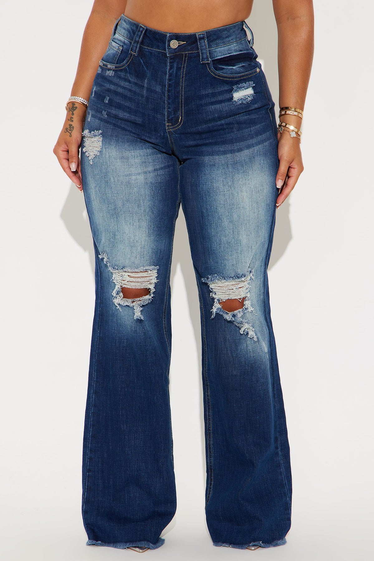 Coldwater Canyon Stretch Ripped Wide Leg Jeans - Dark Wash