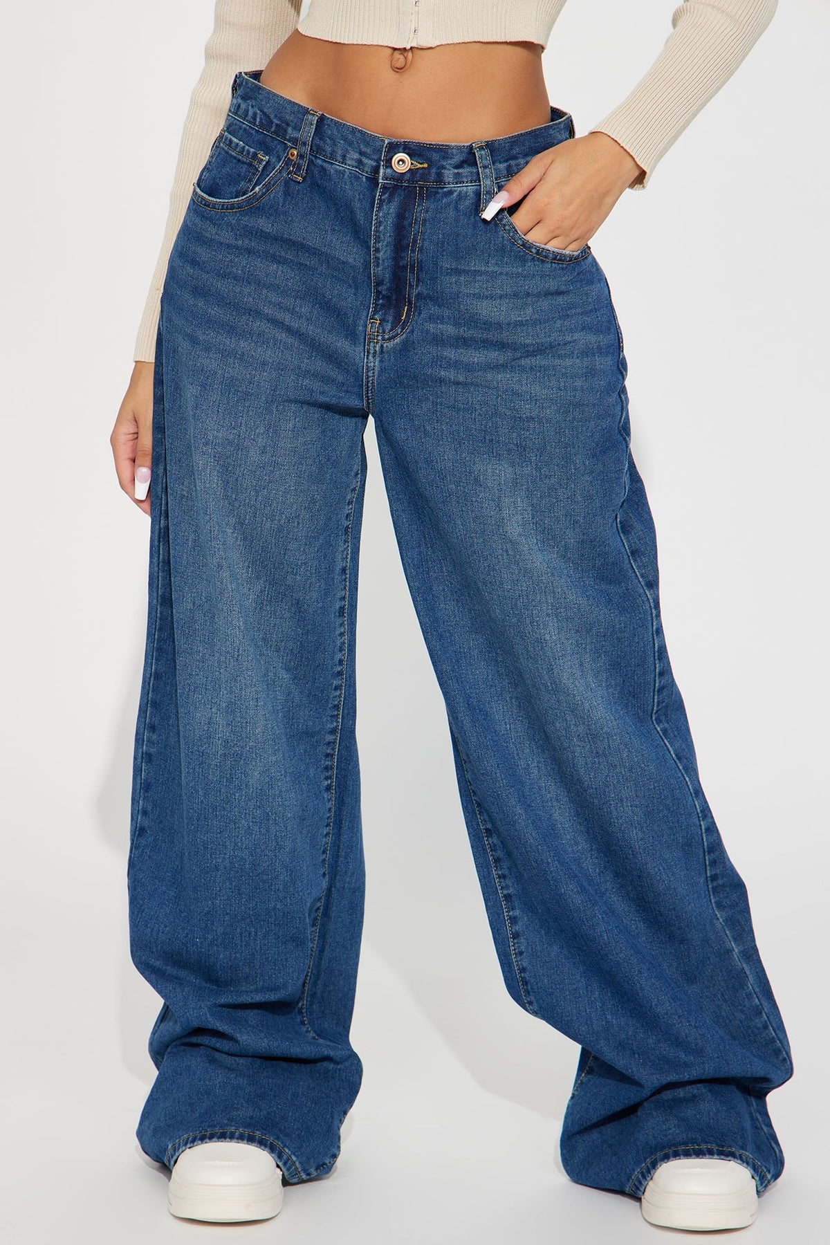 Chelsea Drop Waist Baggy Jeans - Medium Wash