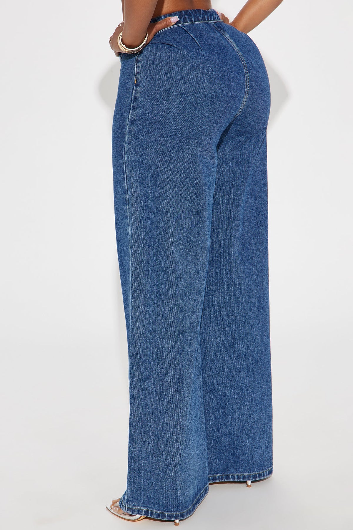 So Inspired Foldover Waistband Trouser Jeans - Medium Wash