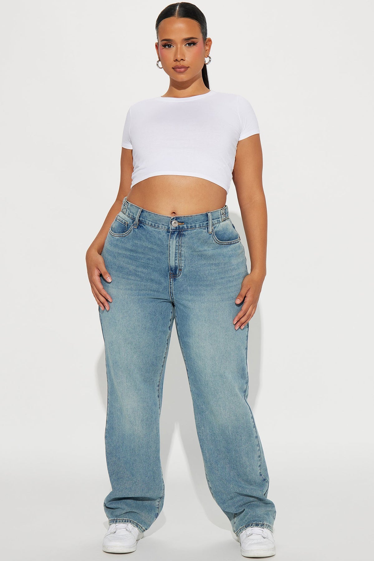 Dani Drop Waist Straight Leg Jeans - Medium Wash