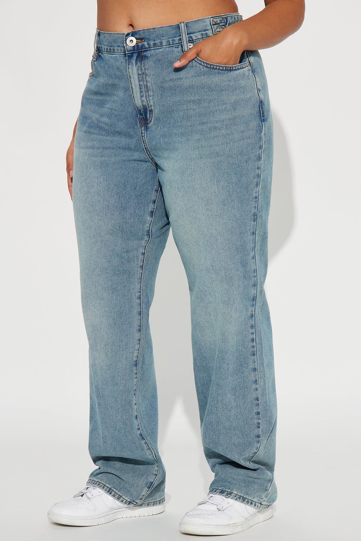 Dani Drop Waist Straight Leg Jeans - Medium Wash