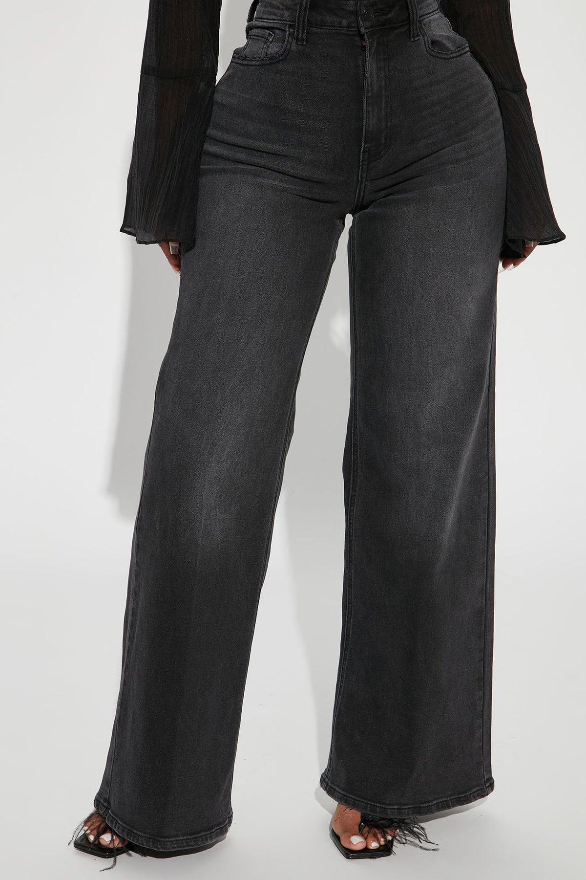 Time Well Spent Stretch Wide Leg Jeans - Black Wash