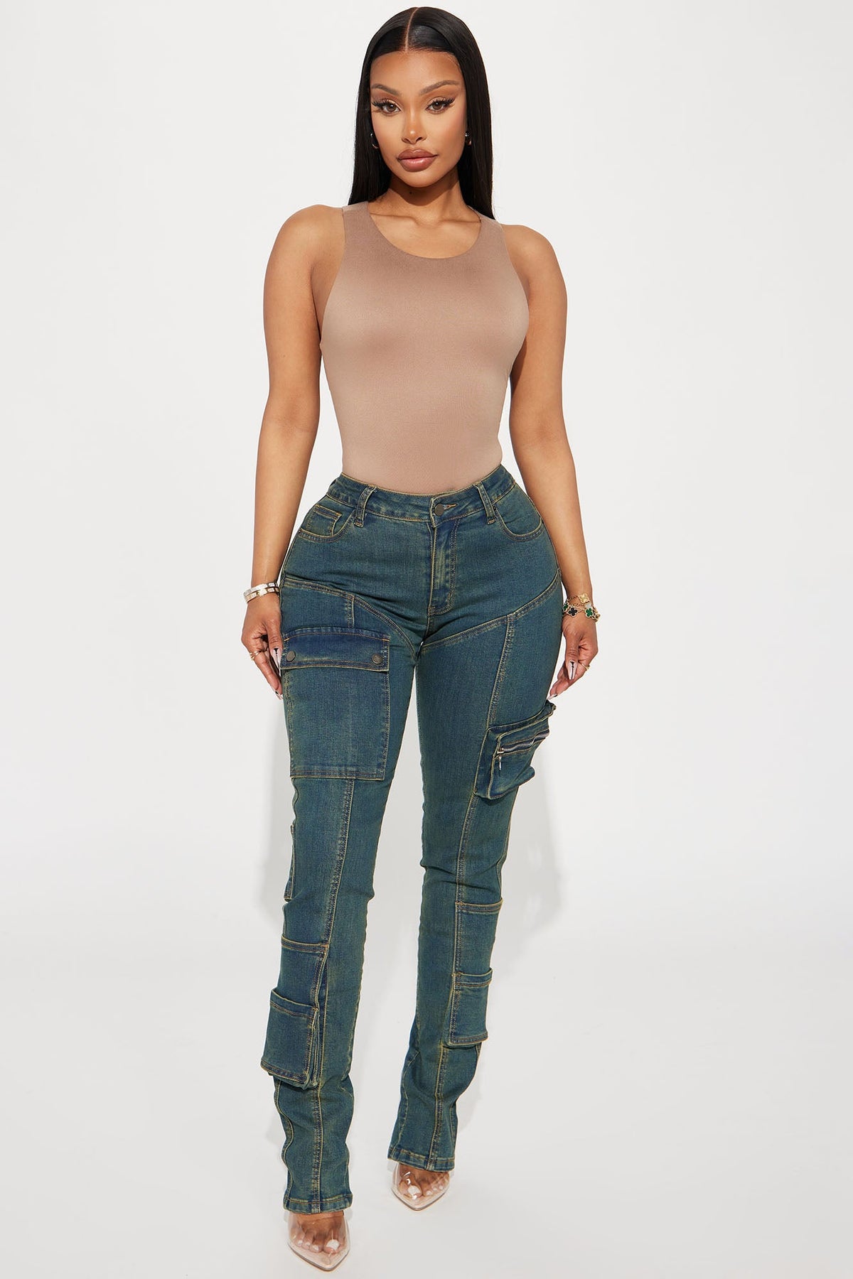 Good Form Cargo Slim Straight Leg Jeans - Dark Wash