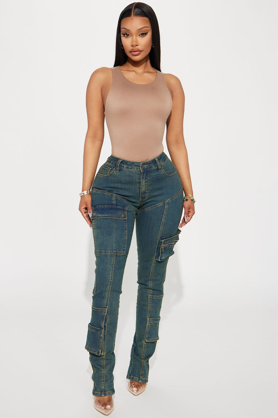 Good Form Cargo Slim Straight Leg Jeans - Dark Wash