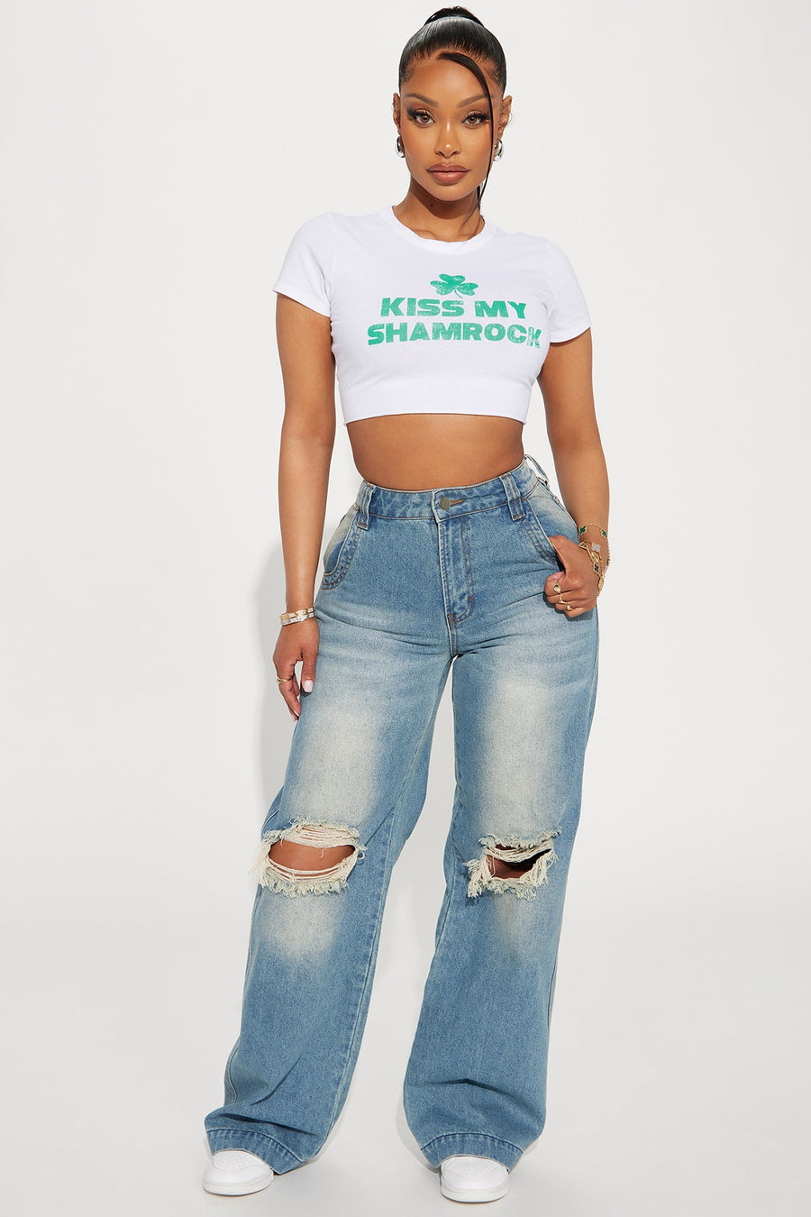 Drew Drop Waist Baggy Jeans - Medium Wash
