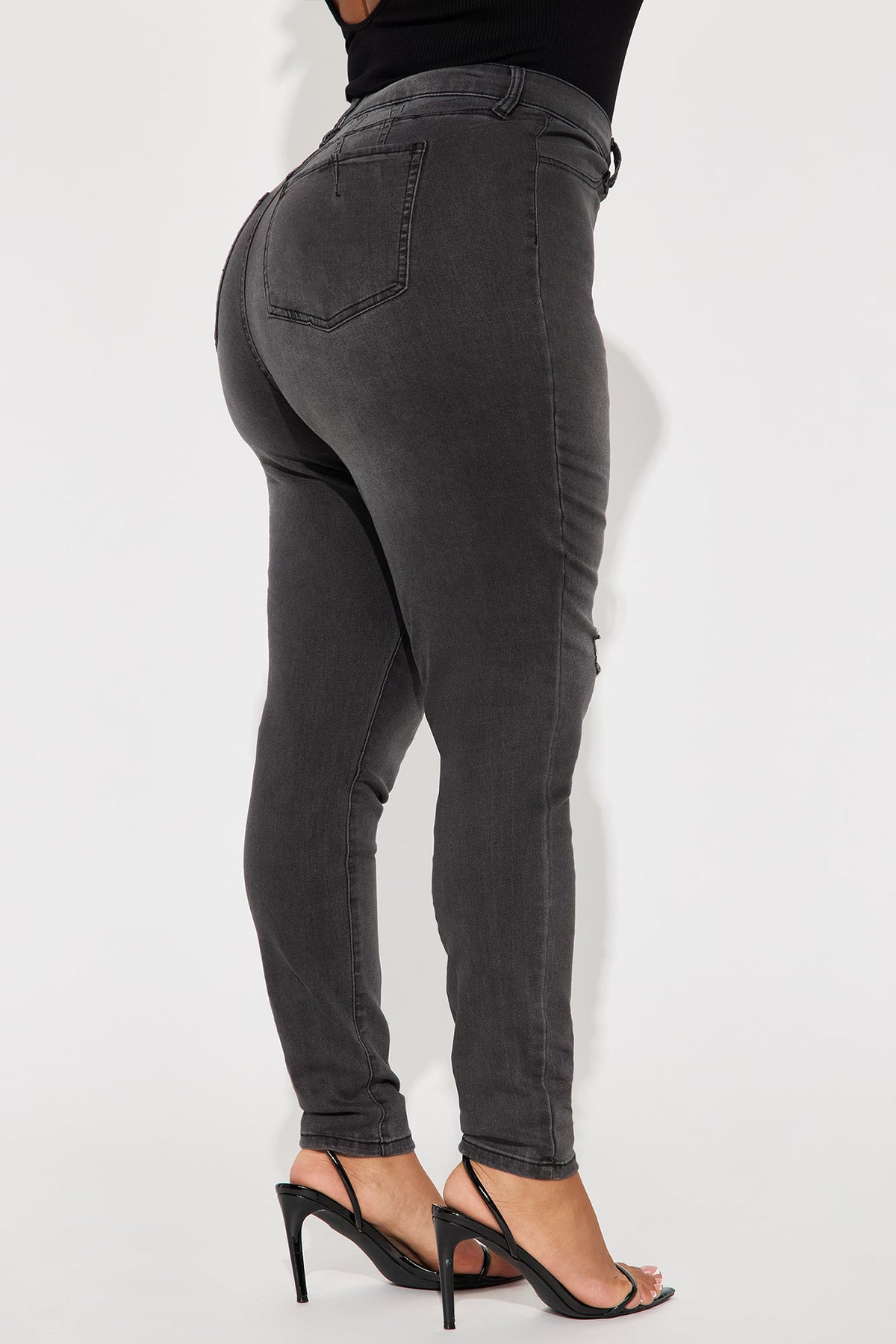 Stretch Curvy Ripped Skinny Jean - Black