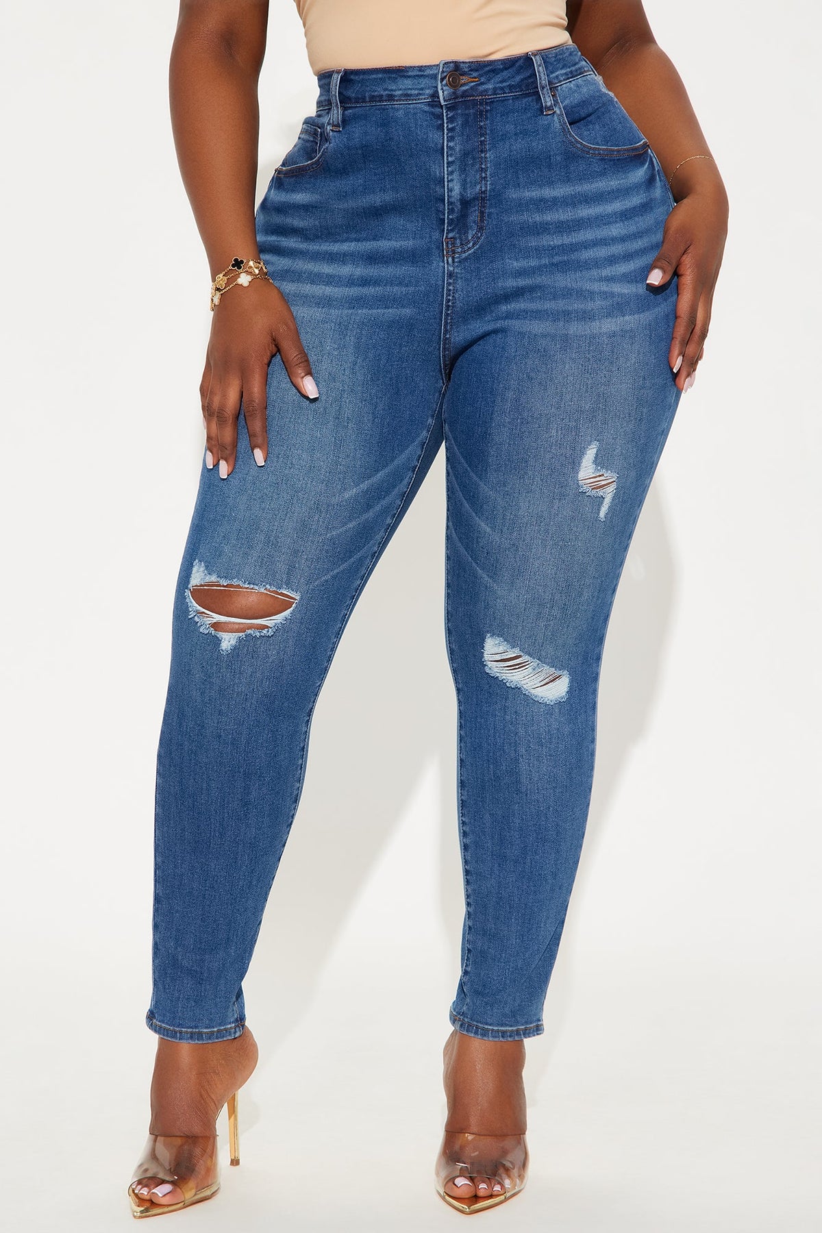 Higher Frequency Stretch Ripped Skinny Jeans - Medium Wash
