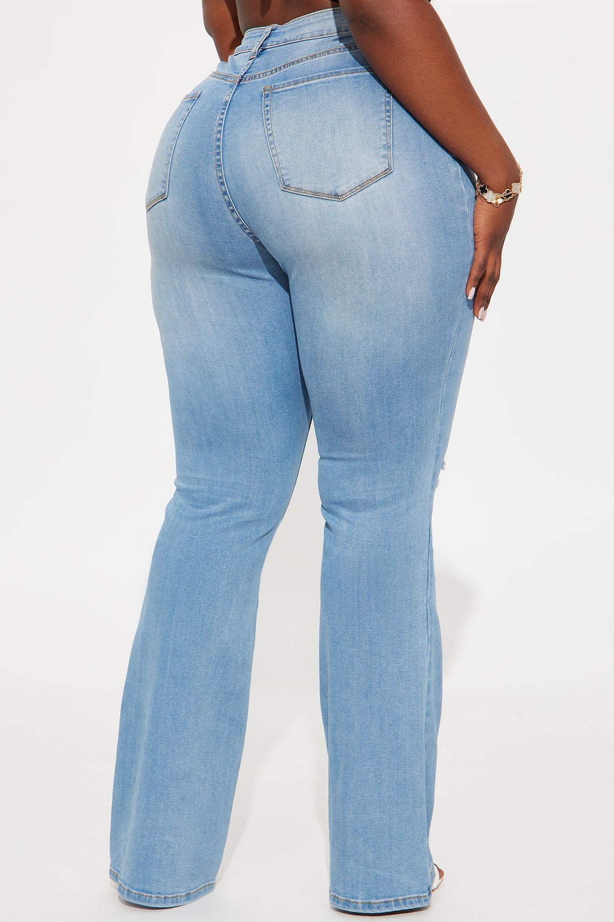 Tall Luxurious Distressed Super Stretch Flare Jeans - Medium Blue Wash