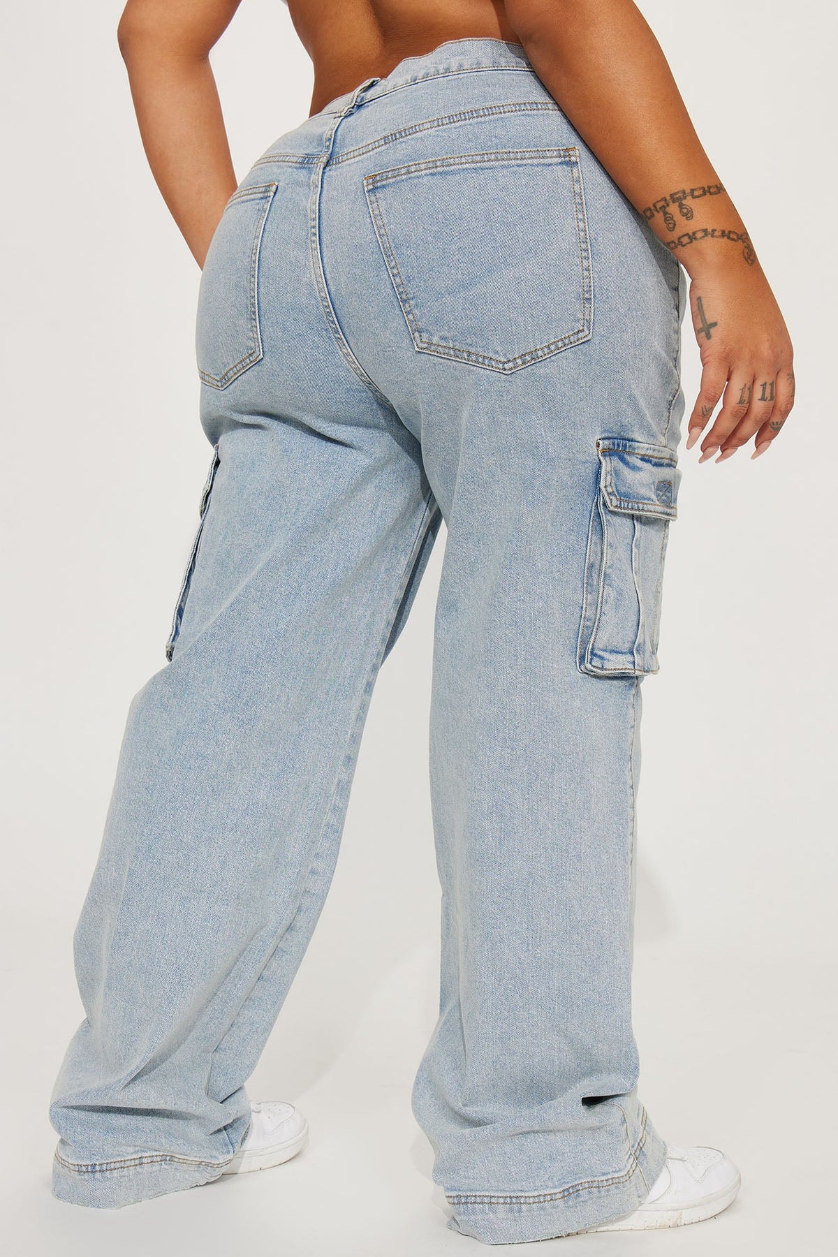 Just A Fling Stretch Straight Leg Cargo Jean - Light Wash