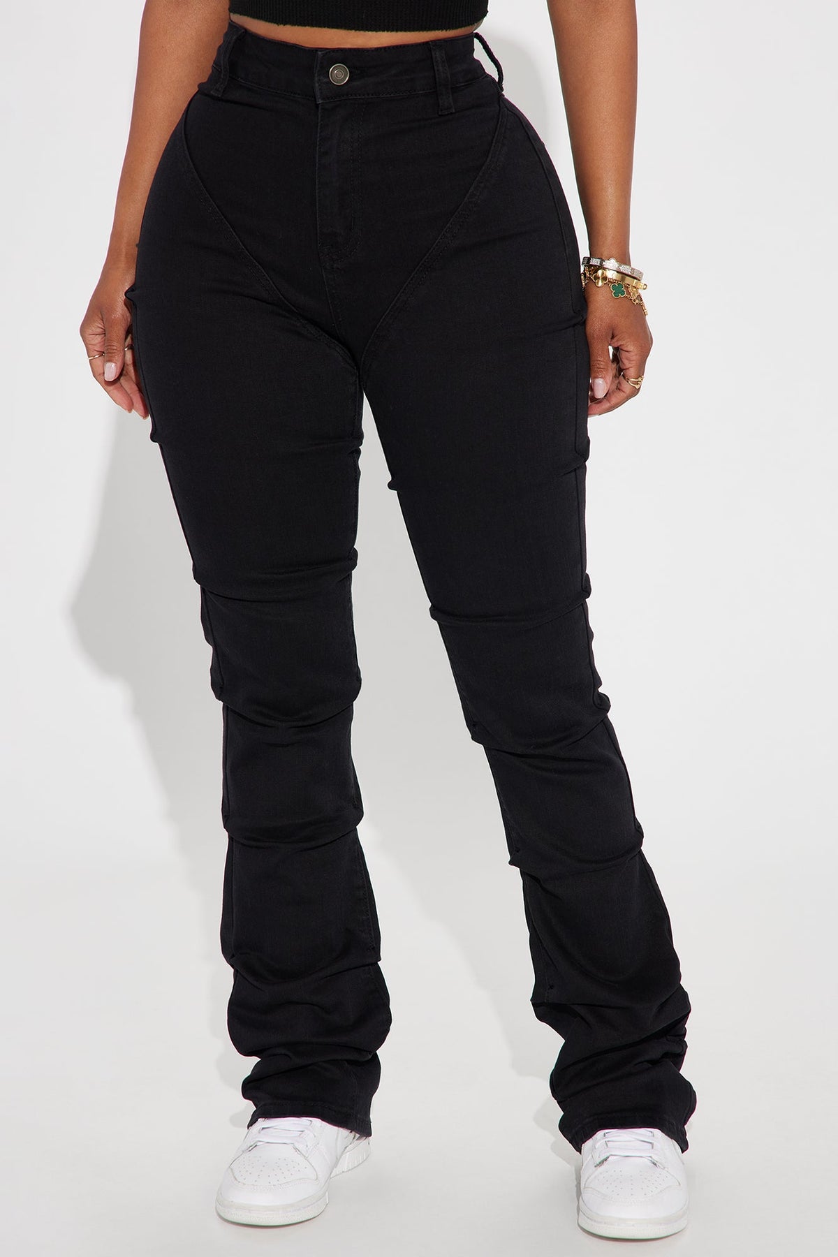 See Me High Rise Stacked Straight Leg Jeans - Black