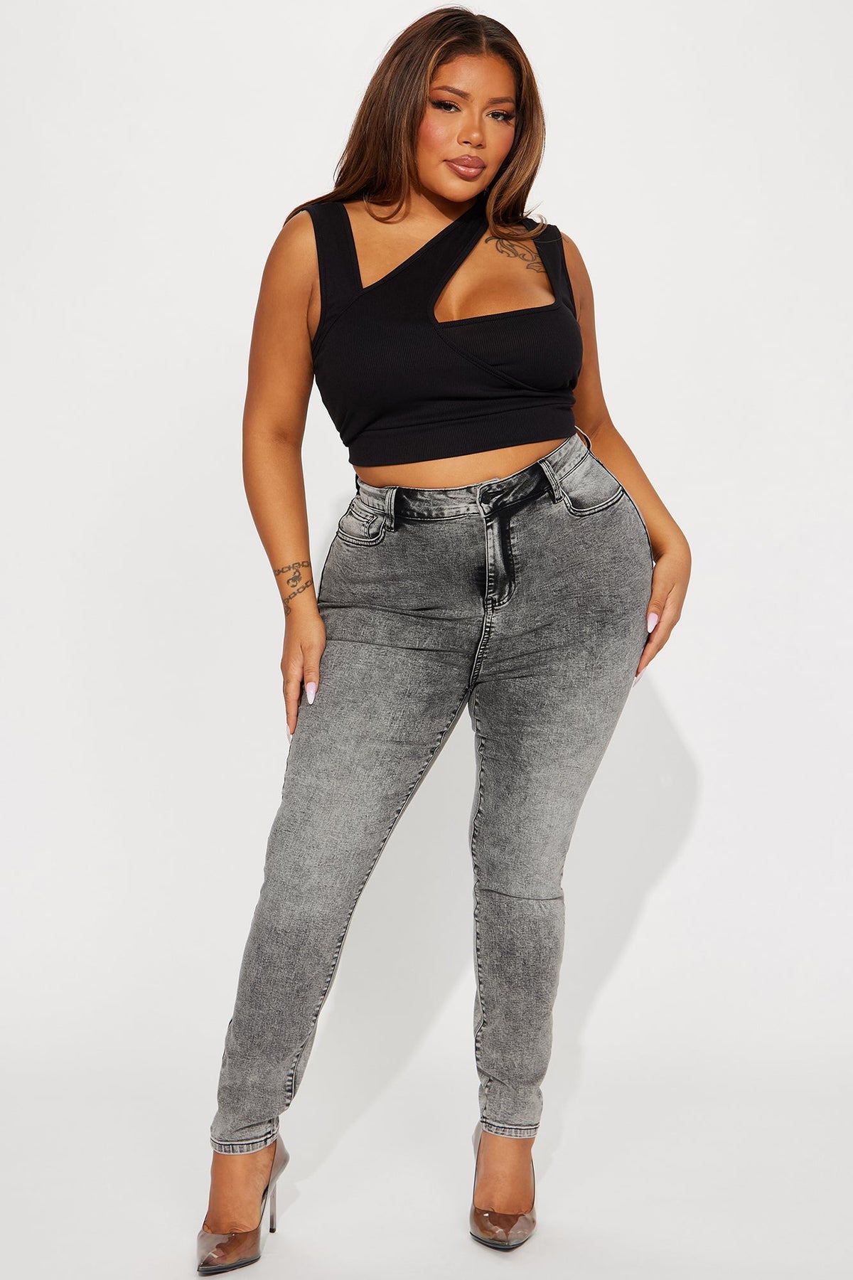 It's Giving High Stretch Curvy Skinny Jeans - Acid Wash Grey