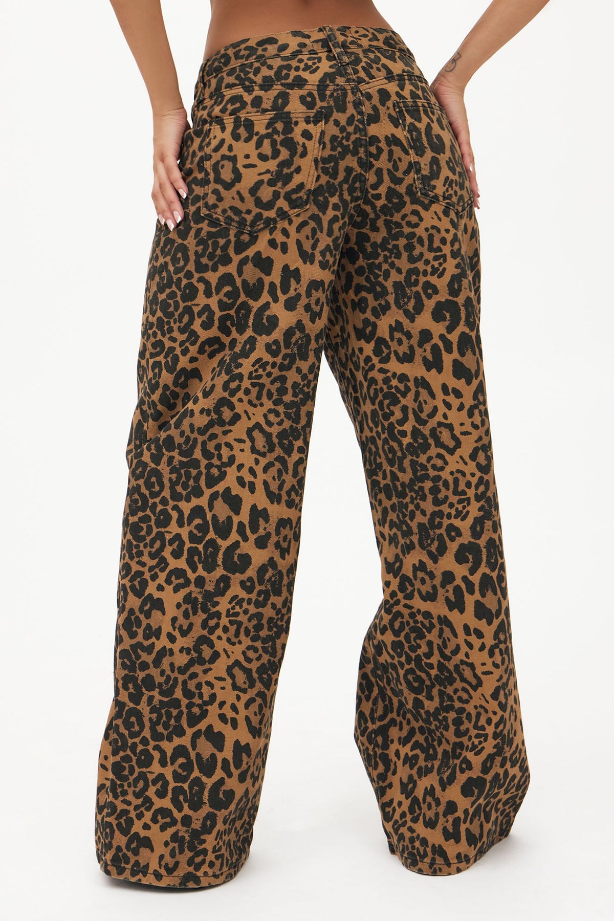 She's A Wild One Leopard Print Wide Leg Jeans - Brown Combo