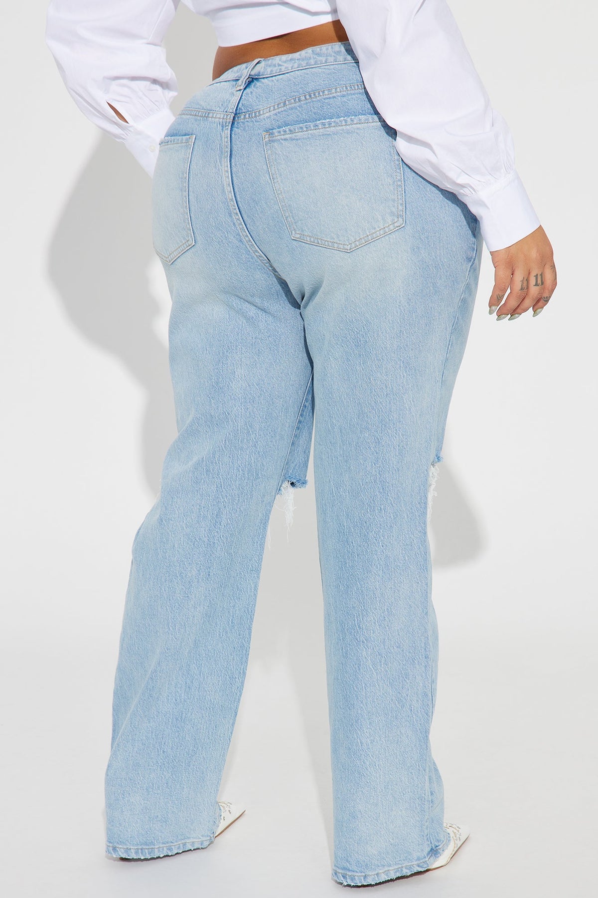 Playing Games Ripped Straight Leg Jeans - Medium Wash