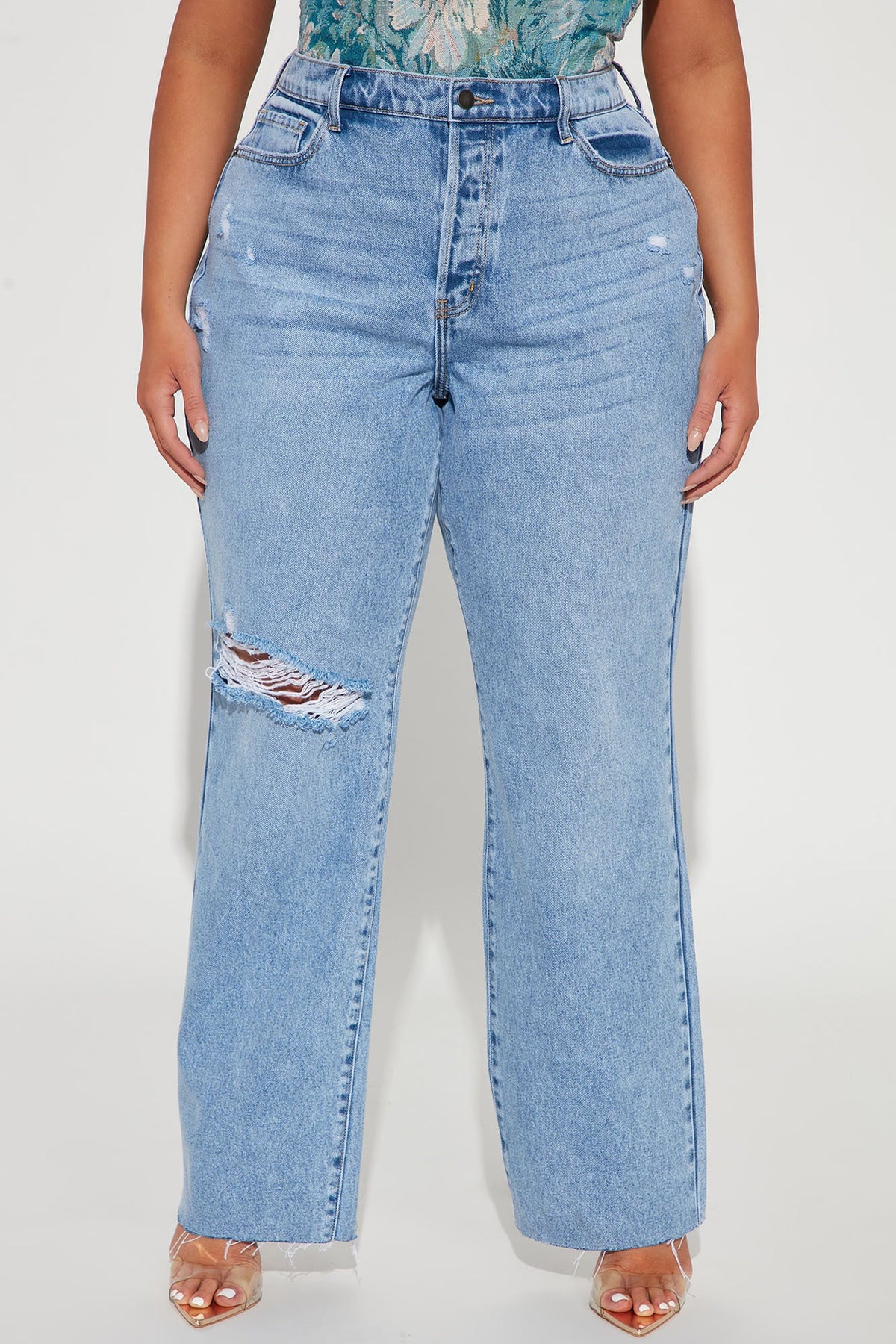 Topanga 90's Ripped Straight Leg Jeans - Medium Wash