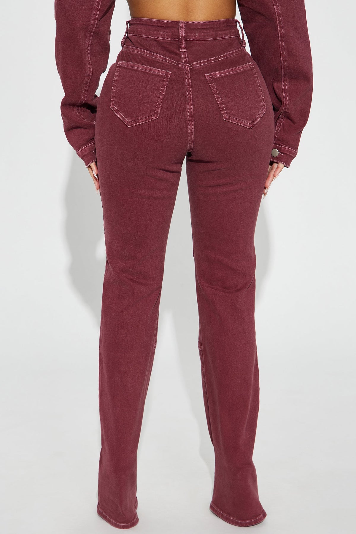 Bordeaux Lace Up Bootcut Jeans - Wine